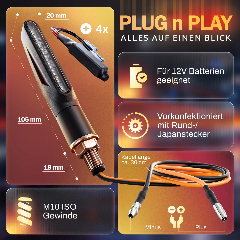 Binego® 4x LED Blinker Motorrad E Geprüft Lauflicht Universelle Blinkleuchten - Bild 3 von 4
