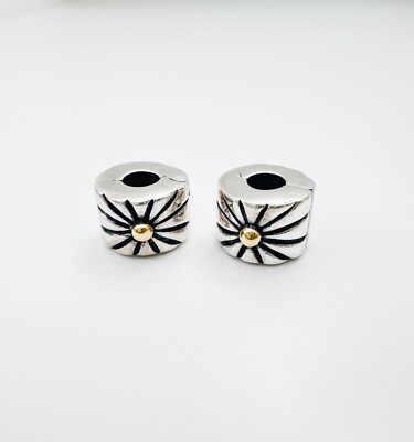 SET of 2 - PANDORA 925 Sterling Silver 14K Sunburst Lock Clip