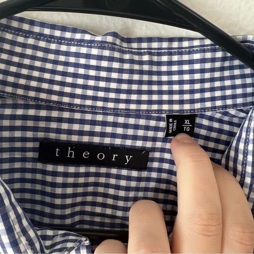 THEORY Mens Gingham Long Sleeve Button Down Shirt - Picture 4 of 6