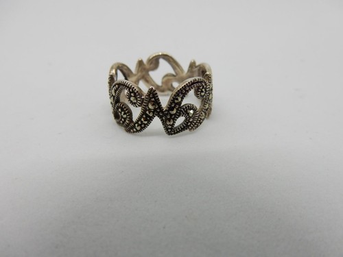 *BANDA DE PLATA ESTERLINA PARA DAMAS, INICIAL "N" MARCASITA, TALLA 7,5 #W517 - Imagen 5 de 9