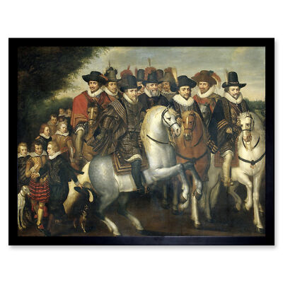 Van de Venne Prinz Maurice mit zwei Brüdern Wandkunstdruck gerahmt 12x16