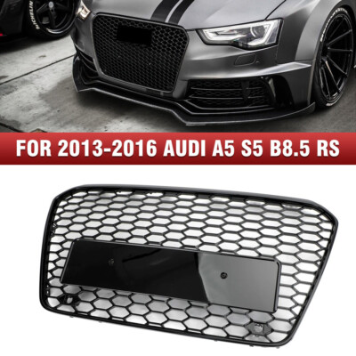 Gloss Black For 2013-2016 Audi A5 S5 B8.5 RS Honeycomb Mesh Front Bumper Grille