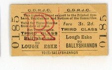 Railway Ticket Irish CDRJC 3rd Class Return Ballyshannon - Lough Eske 3s2d