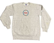 VTG Embroidered Russell Mom Sz M Gray Pullover Sweatshirt Made USA Spellout