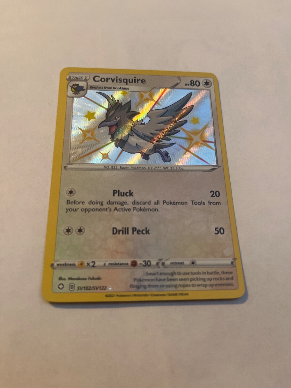 Pokemon TCG Corvisquire SV102/SV122 Holo Rare Shining Fates Shiny NM