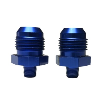 2 Pieces 10AN AN10 Male Flare To 1/8  NPT Straight Adapter Fitting Blue Aluminum