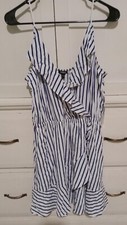 NWT Express Striped V-Neck Ruffle Cami Sun Dress Large Blue White