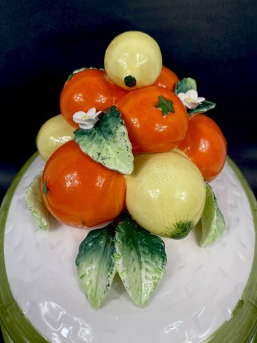 Seltene Vintage Zitronen und Orangen Majolika Korbgeflecht Suppenterrine - Bild 7 von 18