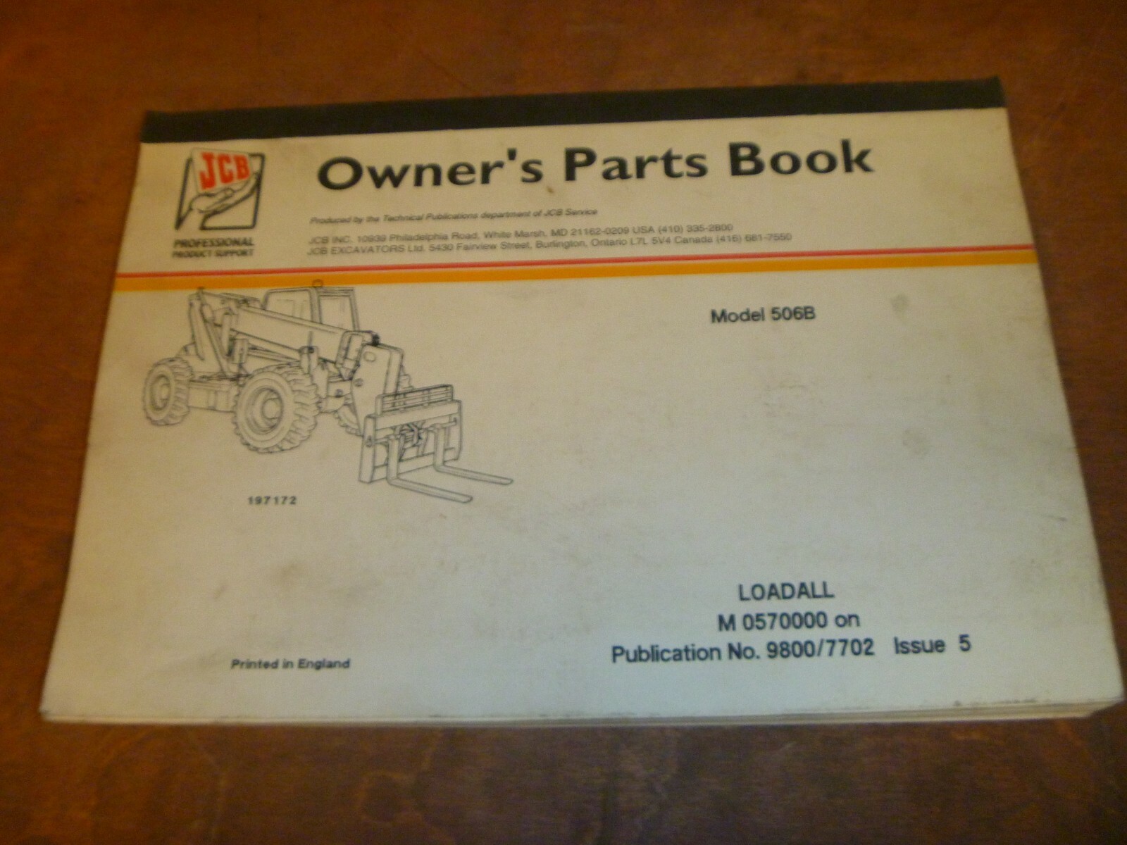 JCB Loadall 506B Telehandler Telescopic Forklift Parts Catalog Manual