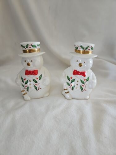 Lenox Snowman Candle Holder  2 Snowman very good condition - Picture 1 of 7