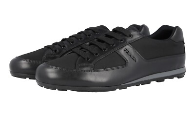 LUXUS PRADA LINEA ROSSA SNEAKER SCHUHE 4E3231 SCHWARZ LEDER NEU 8 42 42,5