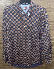 Tommy Hilfiger Vintage Button Up Shirt Men  s Large Crest Print Cotton Multicolor