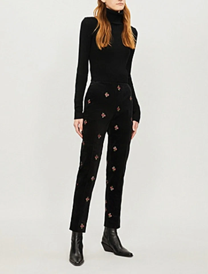 THE KOOPLES ~ ¡Nuevo! EUR 32 00 ~ $265. Pantalón Pantalón de Terciopelo Floral Bordado a61