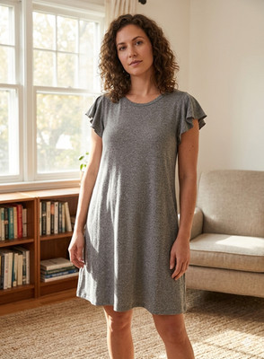 GAP Flutter Ruffle Short Sleeve T-shirt DressHeather Gray Stretch Knit M