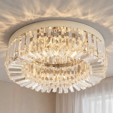 HOMCOM Crystal Ceiling Light Chandeliers for Living Room Bedroom Silver Tone