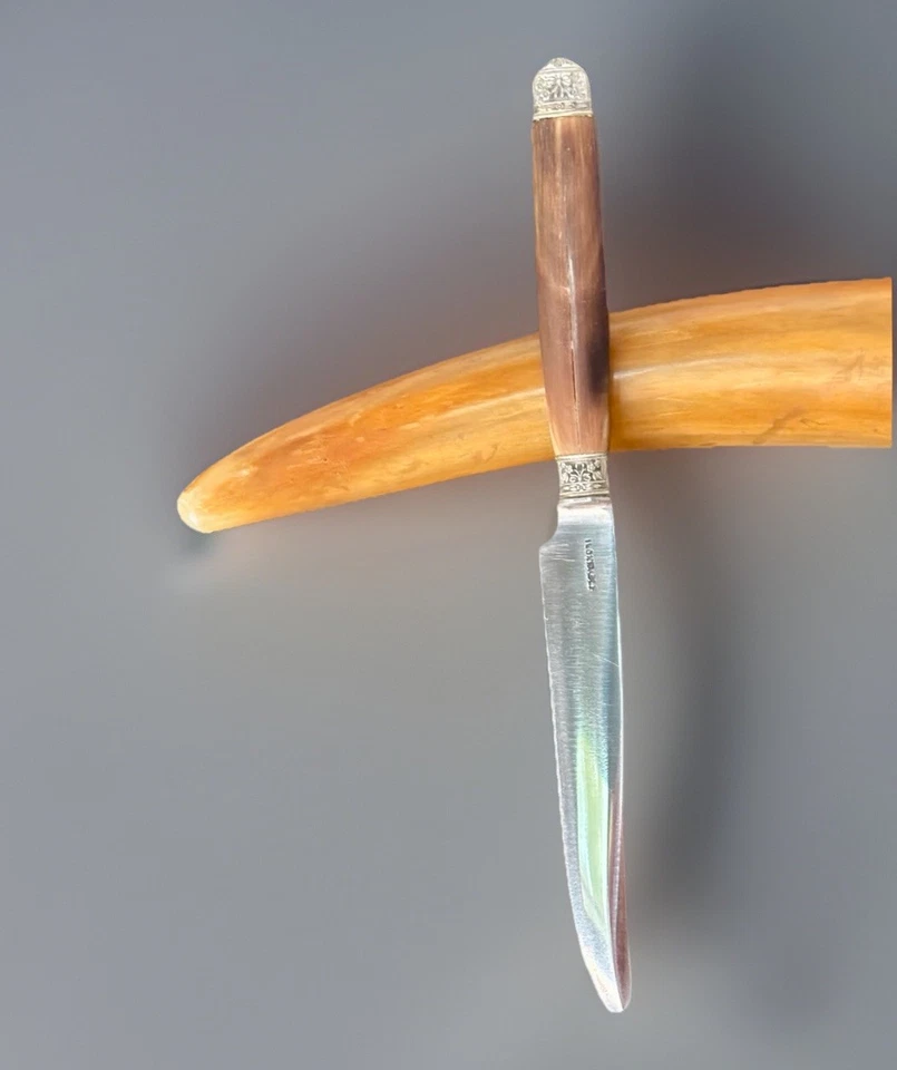 VTG 12 Chatellerault Sterling Silver Cuff/Crown/Horn Handle Knives INOX Blade - Image 4 of 4