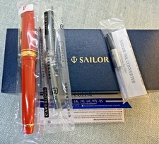 Sailor Professional Gear Slim Red Gold Trim Fine Nib NOS Fountain Pen Converter