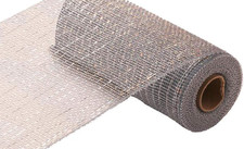 10 Inch X 30 Feet Deco Poly Mesh Ribbon Platinum, Laser Silver Foil 
