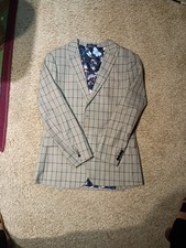 Men's Blue Gray plaid, two button, double vented, blazer by Alan Flusser