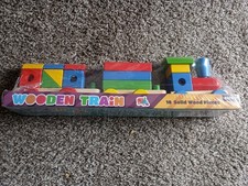 Classic Wooden Train Toddler Stacking Blocks 18-Piece Set Engine w/2 Cars