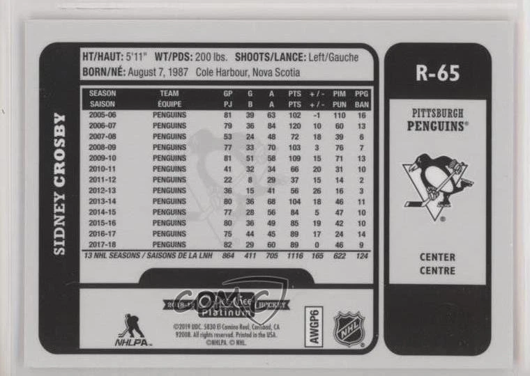 2018-19 O-Pee-Chee Platinum Retro Sidney Crosby #R-65 - Image 2 of 2