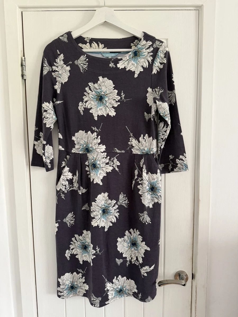 joules grey floral dress Joules Womens Finola Dress Gathered Waist Grey Bloom Floral Ladies Dre   Kent & Country