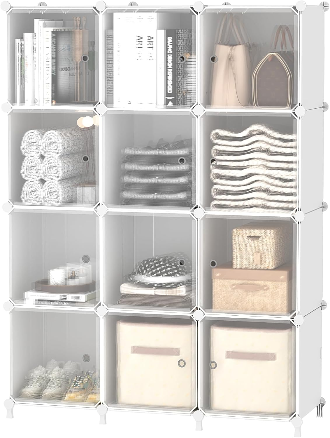 12-Cube Storage Organizer with Doors for Closet Shelving