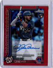 Dylan Crews 2025 Topps Chrome Rookie Red Refractor Auto #RA-DC Nationals #5/5