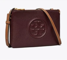 TORY BURCH PERRY BOMBÉ DOUBLE-ZIP CROSSBODY IN FIG