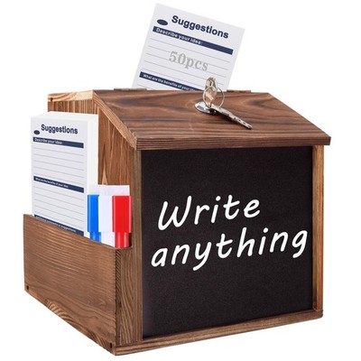 Wood Suggestion Box with Slot and Lock,Wooden Tip Money Drop Donation Boxes F...