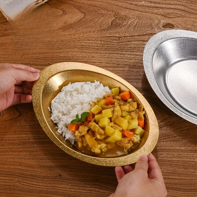 Stainless Steel Boat Design Plate for Curry Fruit Salad Snack Serving 26 18 4cm - Image 1 of 4