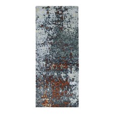 2'6"x6'1" Gray Abstract Design Wool Hand Knotted Oriental Runner Rug 83358