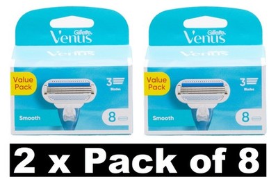 16 x GILLETTE VENUS 3 BLADE RAZOR CARTRIDGES SMOOTH (2 x Pack of 8) BRAND NEW