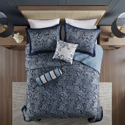 Madison Park 5pc King Whitman Reversible Jacquard Bedspread Set Navy