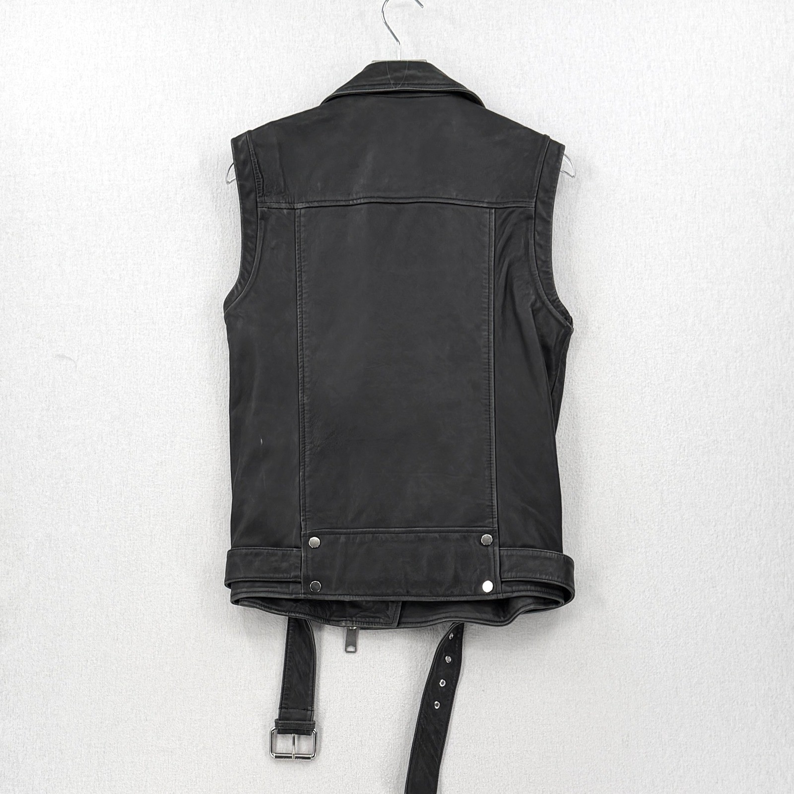ALLSAINTS Billie Vintage Gilet Leather Biker Vest Women S Black Distressed Black image 5