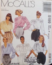 McCall's Sewing Pattern 5199 Misses Blouse Pullover 6 Styles Sizes 16-20 VTG UC