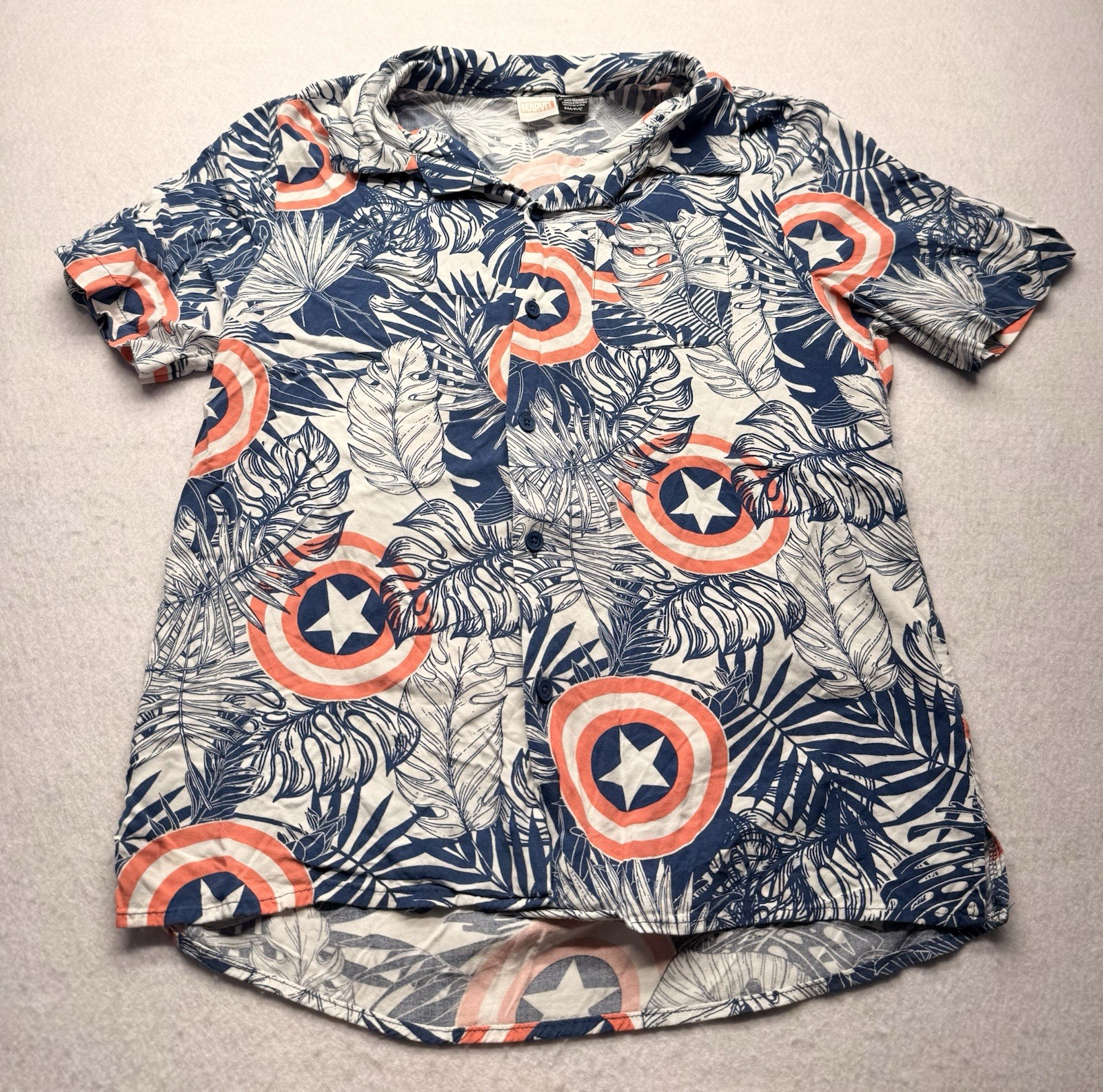 Marvel Captain America Tropical Palm Leaf Hawaiian Button Up Shirt - Men's Small