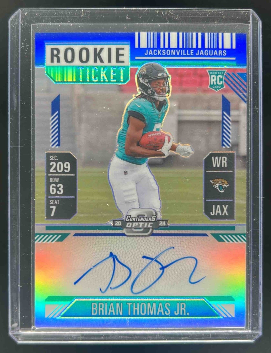 2024 Contenders Optic Brian Thomas Jr. Rookie Ticket Auto RC Blue Prizm #6/75