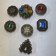 Vintage Multicolor Button Covers Lot of 7 Assorted Mixed Media Aged Style Gems