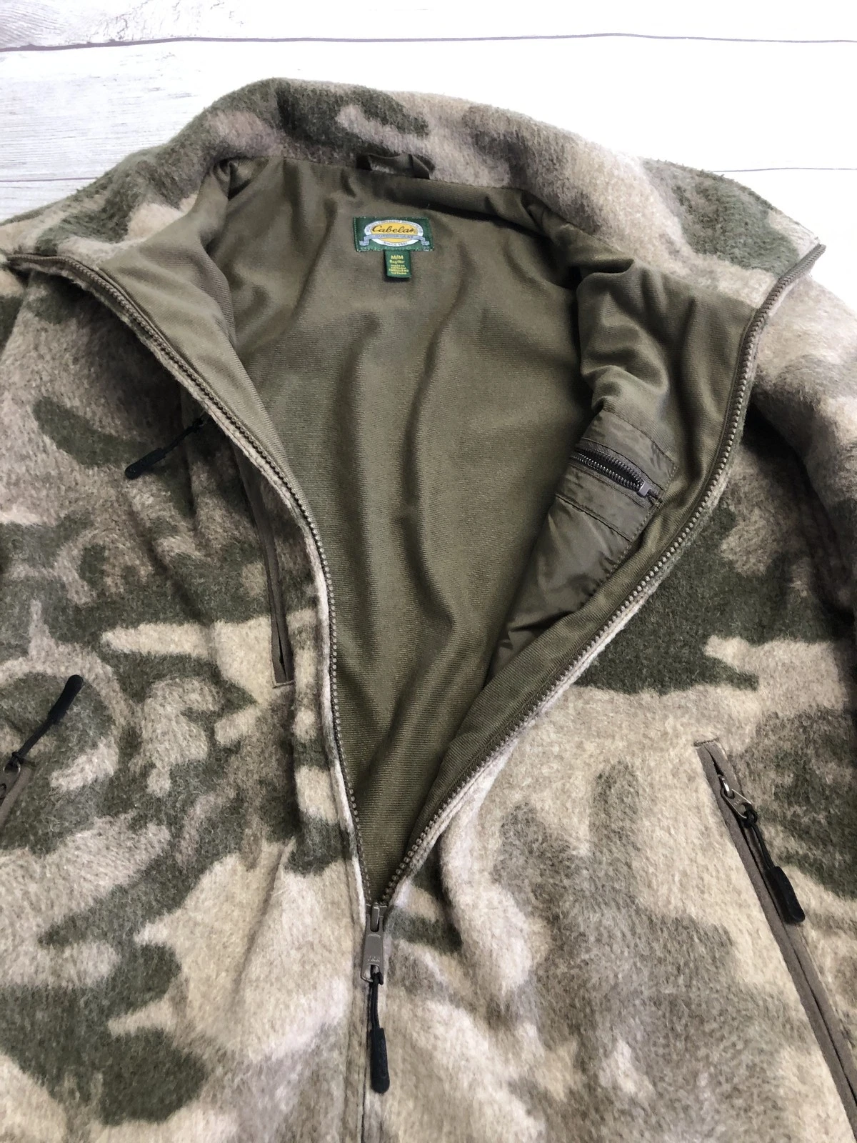 Cabela's Jacket Mens Medium Green Camo Fleece Full Zip Lined Hunting Outdoor - product detail image 4