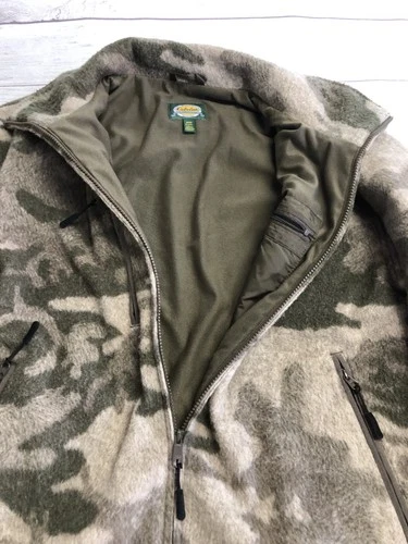 Cabela's Jacket Mens Medium Green Camo Fleece Full Zip Lined Hunting Outdoor image 4