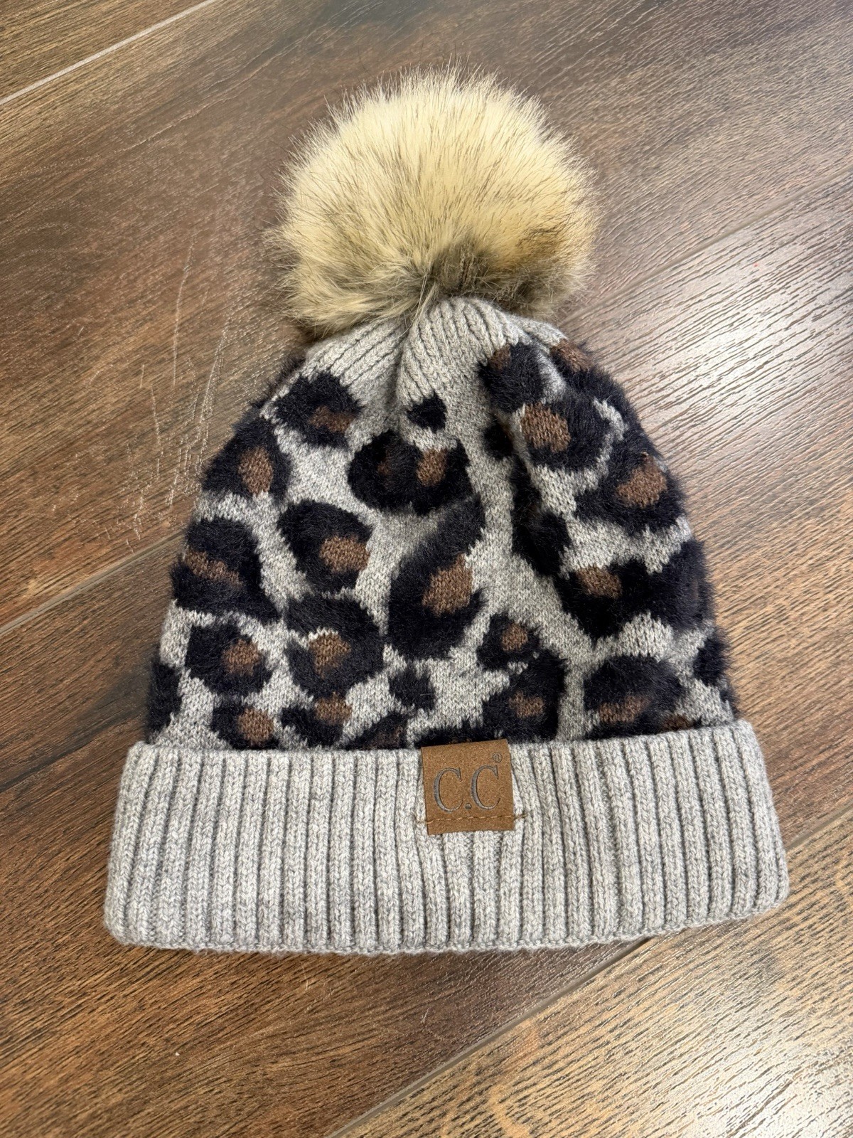 C.C Soft Beanie Hat with Leopard Pattern and Faux… - image 1