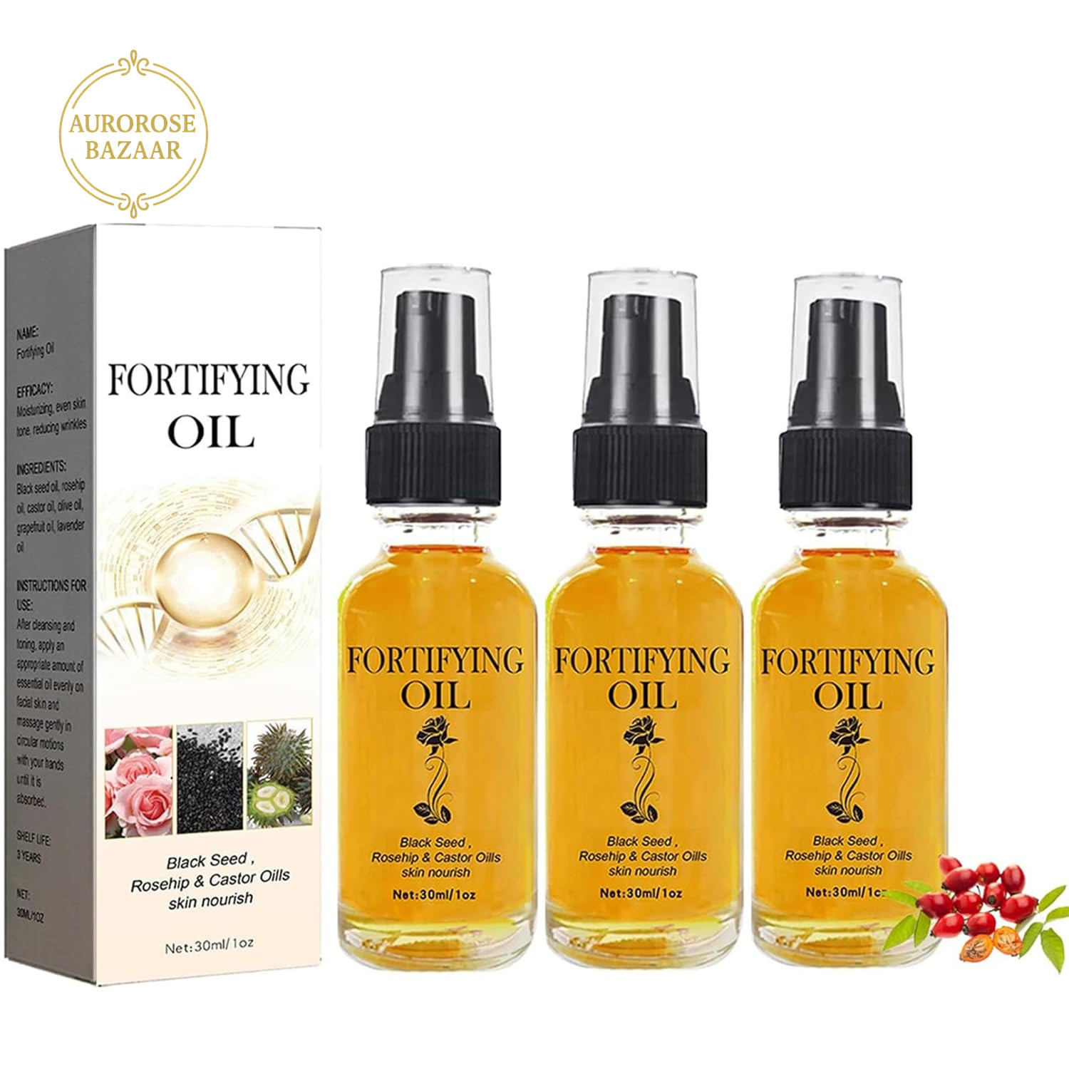 3Pcs Rosehip Oil, Castor Oil Black Seed Oil Rosehip Oil Face