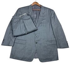 Jos A Bank Signature Grey Herringbone Wool Suit 48R Pleated Pants 40x29 Classic