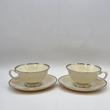 Lenox Montclair Platinum Trim Bone China Cup & Saucers Set of 2 USA Discontinued
