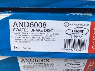 1Pr x Brake Discs Vented Front 256mm AND6008 Allied Nippon 1J0615301D 1J0615301L