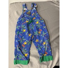 Vintage OshKosh Bgosh Kids Blue Tropical Palm Tree Fish Vestbak Overall USA Made