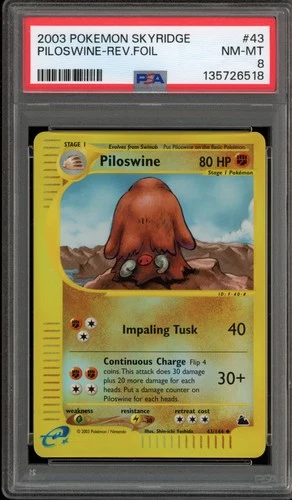 Pokemon Piloswine Skyridge Reverse Holo #43 PSA 8