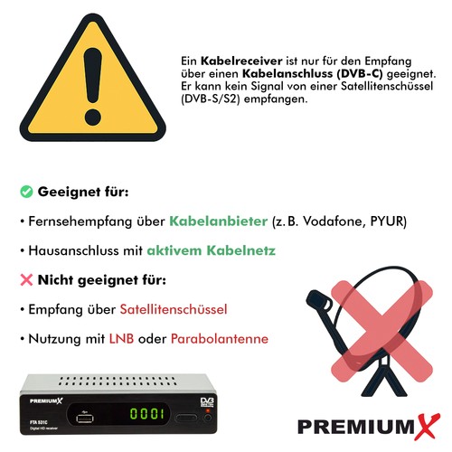PremiumX Kabelreceiver FTA 531C DVB-C USB SCART HDMI Kabel TV Receiver FullHD - Afbeelding 3 van 9