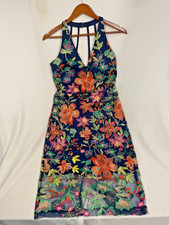 GUESS Dress 4 Embroidered Mesh Floral Midi Halter V-Neck Strappy Back 